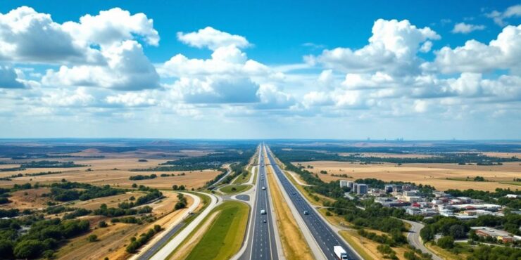 A highway traversing various landscapes from Miami to Omaha.