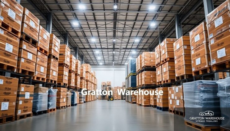 Interior view of a clean, organized warehouse with pallets.